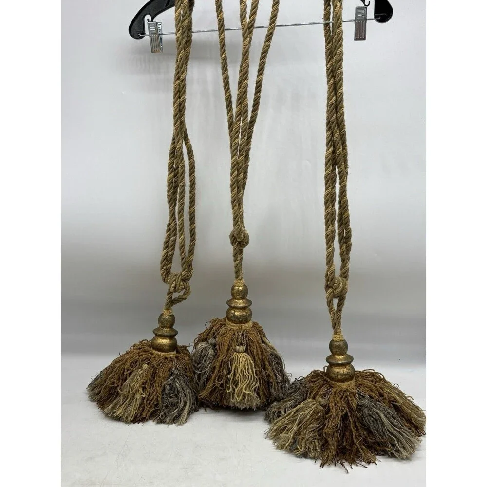 5 Large 8” Pouf Tassel Curtain Tie Back Upholstery Trim Beige Brown Taupe